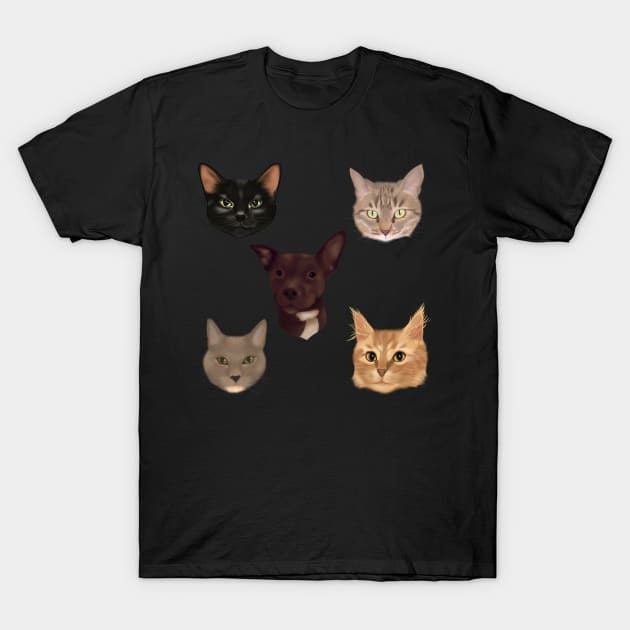 Cats and Dog Portraits T-Shirt by caitlinshea24